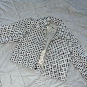 Abercrombie Tweed White Zipper Cropped Jacket Collared size small